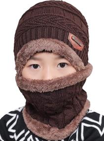 img 4 attached to Kids Winter Hat and Scarf Set with Fleece Lining - T WILKER 2Pcs Cap for 5-14 Year Old Boys Girls