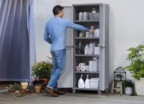 img 3 attached to 🔲 Large White and Grey Keter Tool and Home Organization Storage Cabinet with Doors and Shelves