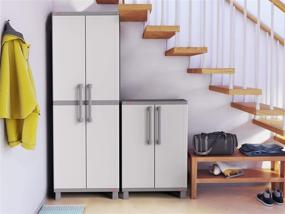 img 2 attached to 🔲 Large White and Grey Keter Tool and Home Organization Storage Cabinet with Doors and Shelves