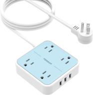 💙 tessan flat plug usb power strip with 9.8 ft extension cord: 4 outlets, 3 usb ports, compact size, wall mountable - ideal for home & office charging, blue logo