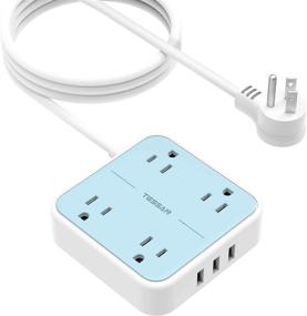 img 4 attached to 💙 TESSAN Flat Plug USB Power Strip with 9.8 FT Extension Cord: 4 Outlets, 3 USB Ports, Compact Size, Wall Mountable - Ideal for Home & Office Charging, Blue
