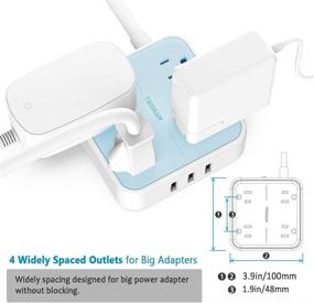 img 3 attached to 💙 TESSAN Flat Plug USB Power Strip with 9.8 FT Extension Cord: 4 Outlets, 3 USB Ports, Compact Size, Wall Mountable - Ideal for Home & Office Charging, Blue