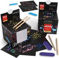 🎨 arteza scratch paper set - 404 scratch-off notes, 3.5 x 3.5 inches, 200 rainbow-themed & 200 holographic sheets in gold, silver, pink, blue - includes 4 gold-foil star backgrounds, 4 wooden styluses, and 4 sharpeners logo