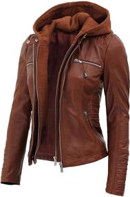 img 4 attached to 🧥 Stylish Leather Jacket Women - Authentic Lambskin Womens Jacket with Detachable Hood