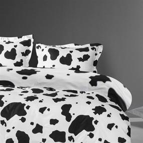 img 2 attached to FLXXIE 3-Piece Microfiber Duvet Cover Set, Queen Size - Ultra Soft Black and White Milk Cow Print with Zipper Closure for Comforter