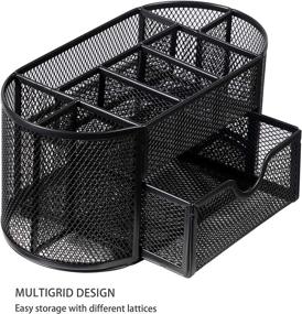 img 1 attached to 🗄️ Multi-Functional Desk Organizer, Wellerly Office Supplies Pen Holder with 8 Compartments, 1 Drawer, and Mesh Storage - Ideal for Office, School, and Home Supplies Organization