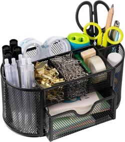 img 4 attached to 🗄️ Multi-Functional Desk Organizer, Wellerly Office Supplies Pen Holder with 8 Compartments, 1 Drawer, and Mesh Storage - Ideal for Office, School, and Home Supplies Organization