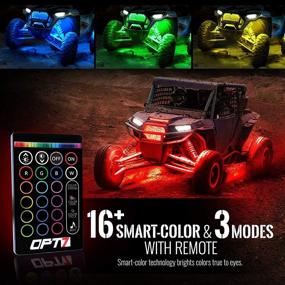 img 3 attached to Enhance Your Ride with OPT7 Aura ATV UTV Underglow LED Lighting Kit - RGB Multi-color Neon Underbody Accent Strips with Smart Brake Sensor, Wireless Remote Control, Music Sync, IP67 Waterproof - 10pc, 12V