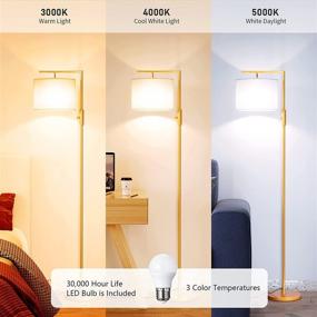 img 3 attached to 🌟 Modern Floor Lamp for Living Room, Standing Lamp with Rotary Switch, Tall Pole Floor Reading Lamp with Hanging Shade for Study Room, Office - 3Color Temperatures 9W Bulb Included (Gold)