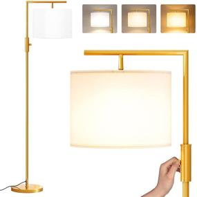 img 4 attached to 🌟 Modern Floor Lamp for Living Room, Standing Lamp with Rotary Switch, Tall Pole Floor Reading Lamp with Hanging Shade for Study Room, Office - 3Color Temperatures 9W Bulb Included (Gold)