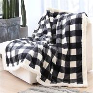 🖤 syntus buffalo plaid sherpa throw blanket, 50 x 60 inches - soft flannel fleece checker plaid pattern decorative blanket for couch, bed, sofa - black & white logo