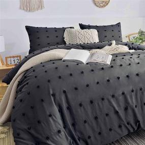 img 1 attached to 🛏️ Boho Embroidery Dot Microfiber Queen Duvet Cover Set - Nanko Grey, 3pc, All Season Shabby Chic Soft Jacquard Quilt Cover (90x90), Solid Dark Gray