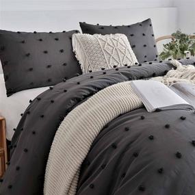 img 2 attached to 🛏️ Boho Embroidery Dot Microfiber Queen Duvet Cover Set - Nanko Grey, 3pc, All Season Shabby Chic Soft Jacquard Quilt Cover (90x90), Solid Dark Gray
