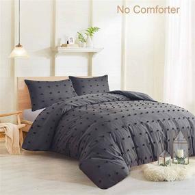 img 3 attached to 🛏️ Boho Embroidery Dot Microfiber Queen Duvet Cover Set - Nanko Grey, 3pc, All Season Shabby Chic Soft Jacquard Quilt Cover (90x90), Solid Dark Gray