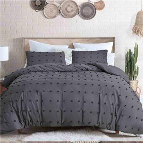 img 4 attached to 🛏️ Boho Embroidery Dot Microfiber Queen Duvet Cover Set - Nanko Grey, 3pc, All Season Shabby Chic Soft Jacquard Quilt Cover (90x90), Solid Dark Gray