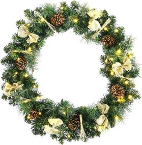 img 4 attached to 🎄 Goplus 30” Pre-lit Christmas Wreath with 50 LED Lights - Battery Operated Artificial Pine Wreath for Holiday Decor