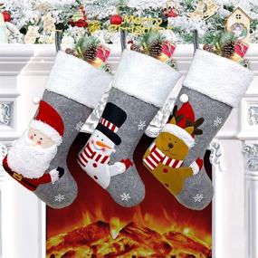 img 4 attached to 🧦 Christmas Stocking Set: 18" Large Xmas Stockings Decorations for Family Holiday Décor - Santa, Snowman, Reindeer Characters