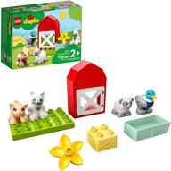 🧩 lego duplo town farm animal care 10949 building toy set for toddlers; farm playset with 4 animal figures – duck, cat, pig, and sheep, new 2021 (11 pieces) logo
