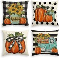 🌻 colorful fall watercolor buffalo plaid bow sunflower pumpkin pillow covers - set of 4 логотип