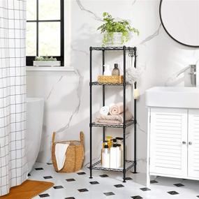 img 3 attached to 📦 Efficient and Stylish Bathroom Storage Solution: SONGMICS 4-Tier Wire Shelving Unit with Removable Hooks, 176 lb Load Capacity, 11.8 x 11.8 x 40.2 Inches, Black ULGR104B01