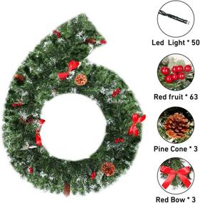 img 2 attached to MRNIU Flocked Christmas Garland: Pre-Lit, 🎄 6ft, Battery Powered, Waterproof, Timer, Indoor/Outdoor Decorations