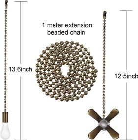 img 1 attached to Bronze Metal Fan & Light Bulb Pull Chain Set with Connector, Including 1 Length Extension Beaded Pull Chain - Packed in Box