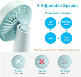 img 1 attached to Portable Mini Handheld Fan with USB Rechargeable 2000mAh Battery - Cooling Electric Fan with 3 Speeds for Kids, Women, Office, Outdoor, Household, and Traveling - Blue