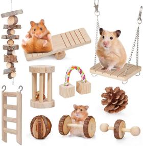 img 4 attached to 🐹 Natural Wooden Hamster Guinea Pig Toy: Exercise Bell Roller for Teeth Care and Molar Stimulation - Fun Play Toy for Small Pets