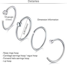 img 3 attached to 💫 Set of Surgical Stainless Steel Nose Rings Studs - MODRSA 18G Nose Rings Hoop, Screw L-Shaped Nose Stud, Tragus Cartilage and Helix Earrings, Nose Piercing Jewelry for Women