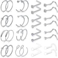 💫 set of surgical stainless steel nose rings studs - modrsa 18g nose rings hoop, screw l-shaped nose stud, tragus cartilage and helix earrings, nose piercing jewelry for women logo