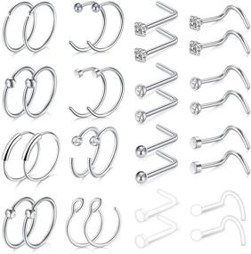 img 4 attached to 💫 Set of Surgical Stainless Steel Nose Rings Studs - MODRSA 18G Nose Rings Hoop, Screw L-Shaped Nose Stud, Tragus Cartilage and Helix Earrings, Nose Piercing Jewelry for Women