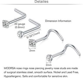 img 2 attached to 💫 Set of Surgical Stainless Steel Nose Rings Studs - MODRSA 18G Nose Rings Hoop, Screw L-Shaped Nose Stud, Tragus Cartilage and Helix Earrings, Nose Piercing Jewelry for Women