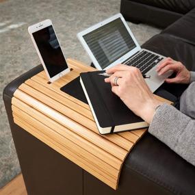 img 3 attached to 🛋️ Natural Sofa Armrest Tray Table with Cell Phone Holder