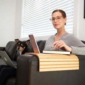 img 2 attached to 🛋️ Natural Sofa Armrest Tray Table with Cell Phone Holder