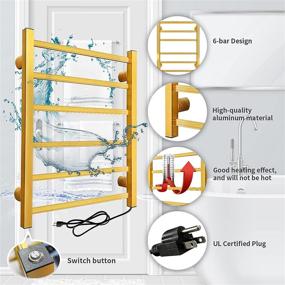 img 1 attached to TAOHIHI Heated Towel Warmer: Luxury 100W Electric Drying Rack for Bathroom, Wall Mounted with 6 Gold Bars Aluminum Frame (UL Certified)