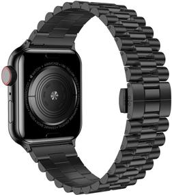 img 3 attached to Браслет для часов Apple Baozai 41 мм/ 40 мм/ 38 мм - совместим с iWatch SE, Series 7, 6, 5, 4, 3 - ремешок из нержавеющей стали - бабочка с механизмом складывания - женский браслет - дизайн из трех рядов - Цвет: черный