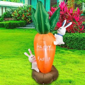 img 1 attached to Comtops Easter Carrot & Bunny Inflatable Decoration - 4 FT Blow 🐇 Up with Built-in LEDs for Easter Party, Indoor/Outdoor Yard, Garden, and Lawn Decoration