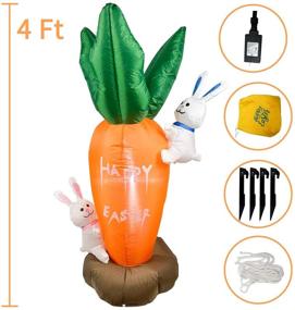 img 3 attached to Comtops Easter Carrot & Bunny Inflatable Decoration - 4 FT Blow 🐇 Up with Built-in LEDs for Easter Party, Indoor/Outdoor Yard, Garden, and Lawn Decoration