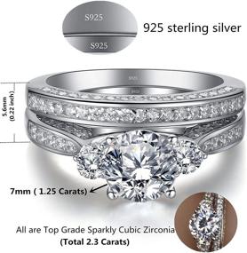 img 3 attached to Stunning MABELLA 3 Stone Silver Wedding Ring Set - 2.3 Carats Round Cut CZ - Perfect Gifts for Women