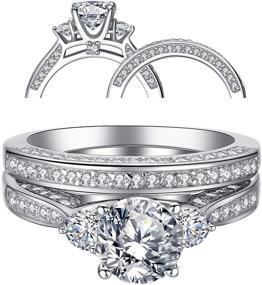 img 4 attached to Stunning MABELLA 3 Stone Silver Wedding Ring Set - 2.3 Carats Round Cut CZ - Perfect Gifts for Women