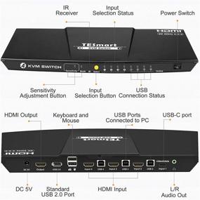 img 1 attached to TESmart USB-C + HDMI KVM Switch with 4K@60Hz, 4 Inputs 1 Output, Audio Output, Additional USB 2.0, 3 HDMI Inputs + 1 Type-C Input (Black)