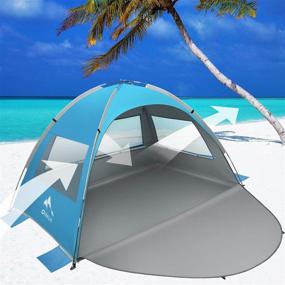 img 2 attached to 🏖️ Oileus Portable Beach Tent for 2-3 People - Sun Shade Shelter with UV Protection, Extended Floor, Ventilating Mesh Windows, Carrying Bag, Stakes, 6 Sand Pockets - Ideal for Fishing, Hiking, Camping - Blue