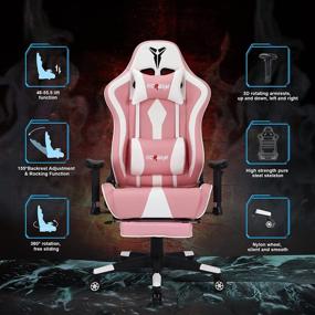 img 3 attached to 🎮 KCREAM Pink Gaming Chair | Ergonomic Racing Office Computer Chair | Adjustable Headrest & Massage Lumbar Pillows | PVC Leather High-Back Swivel Task Chair with Footrest