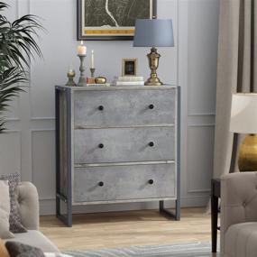 img 4 attached to 🗄️ Modern Grey Wood Dresser with Metal Frame | Small 3-Drawer Chest for Bedroom Storage | Dimensions: 25.2”L x 11.8”W x 29.5”H