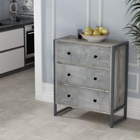 img 3 attached to 🗄️ Modern Grey Wood Dresser with Metal Frame | Small 3-Drawer Chest for Bedroom Storage | Dimensions: 25.2”L x 11.8”W x 29.5”H