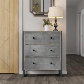 img 2 attached to 🗄️ Modern Grey Wood Dresser with Metal Frame | Small 3-Drawer Chest for Bedroom Storage | Dimensions: 25.2”L x 11.8”W x 29.5”H