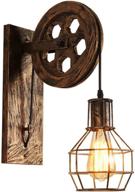 🏭 baycheer industrial lift pulley wall lights with wheel - cool vintage light fixture for hallways, barns, restaurants, bakeries - bronze finish логотип