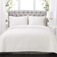 ava diamond pattern solid 3 piece oversized bedding 🛏️ blanket bedspread set - king size - white, by lush decor logo