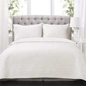 img 4 attached to Ava Diamond Pattern Solid 3 Piece Oversized Bedding 🛏️ Blanket Bedspread Set - King Size - White, by Lush Decor