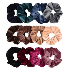 img 4 attached to 👱 Whaline 12 Pack Hair Scrunchies - Premium Velvet Scrunchy Elastic Hair Bands for Girls and Women - Hair Accessories Set in 12 Vibrant Colors